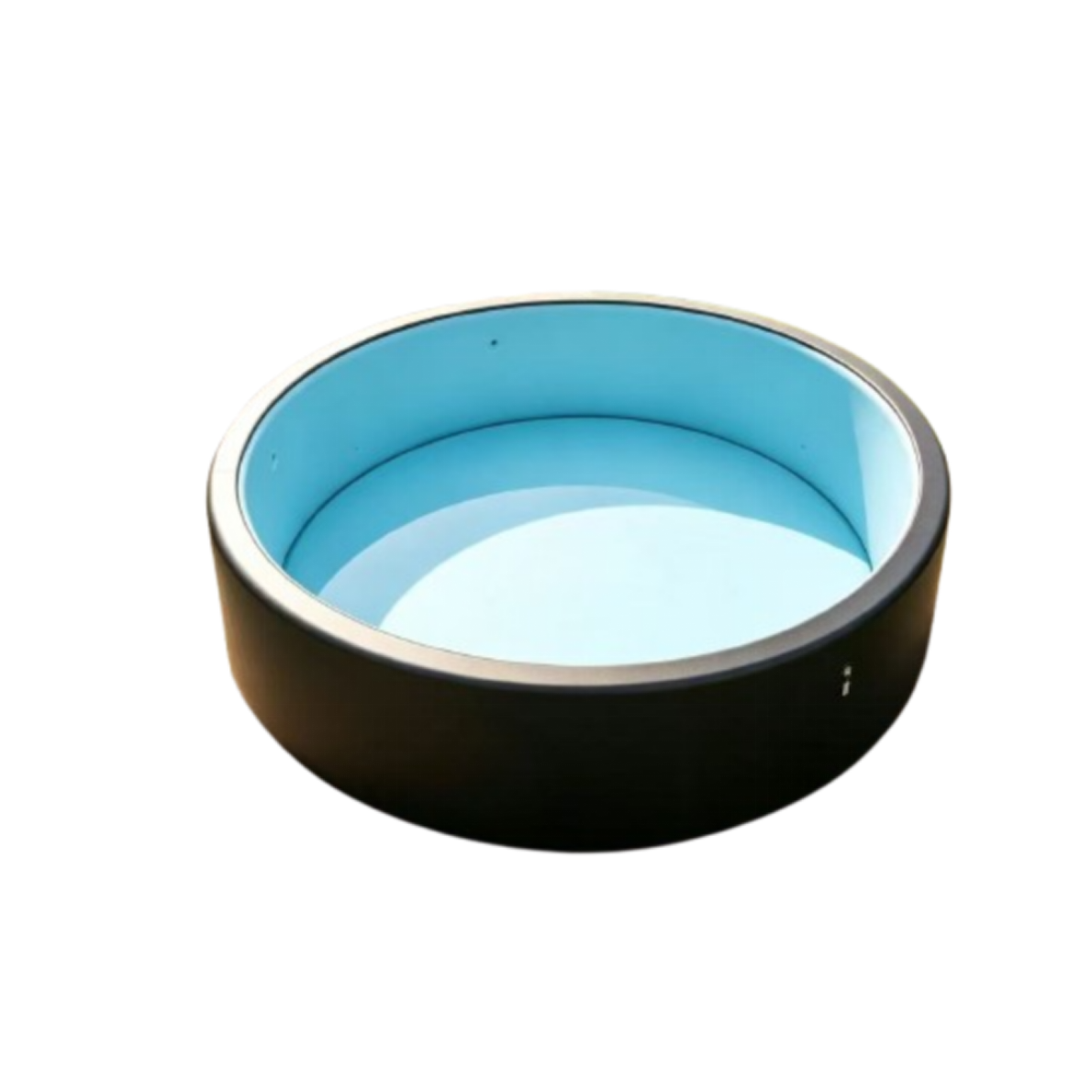 Piscine gonflable rigide RIGIDWAVE ronde, paroi noire et intérieur bleu, sur fond blanc